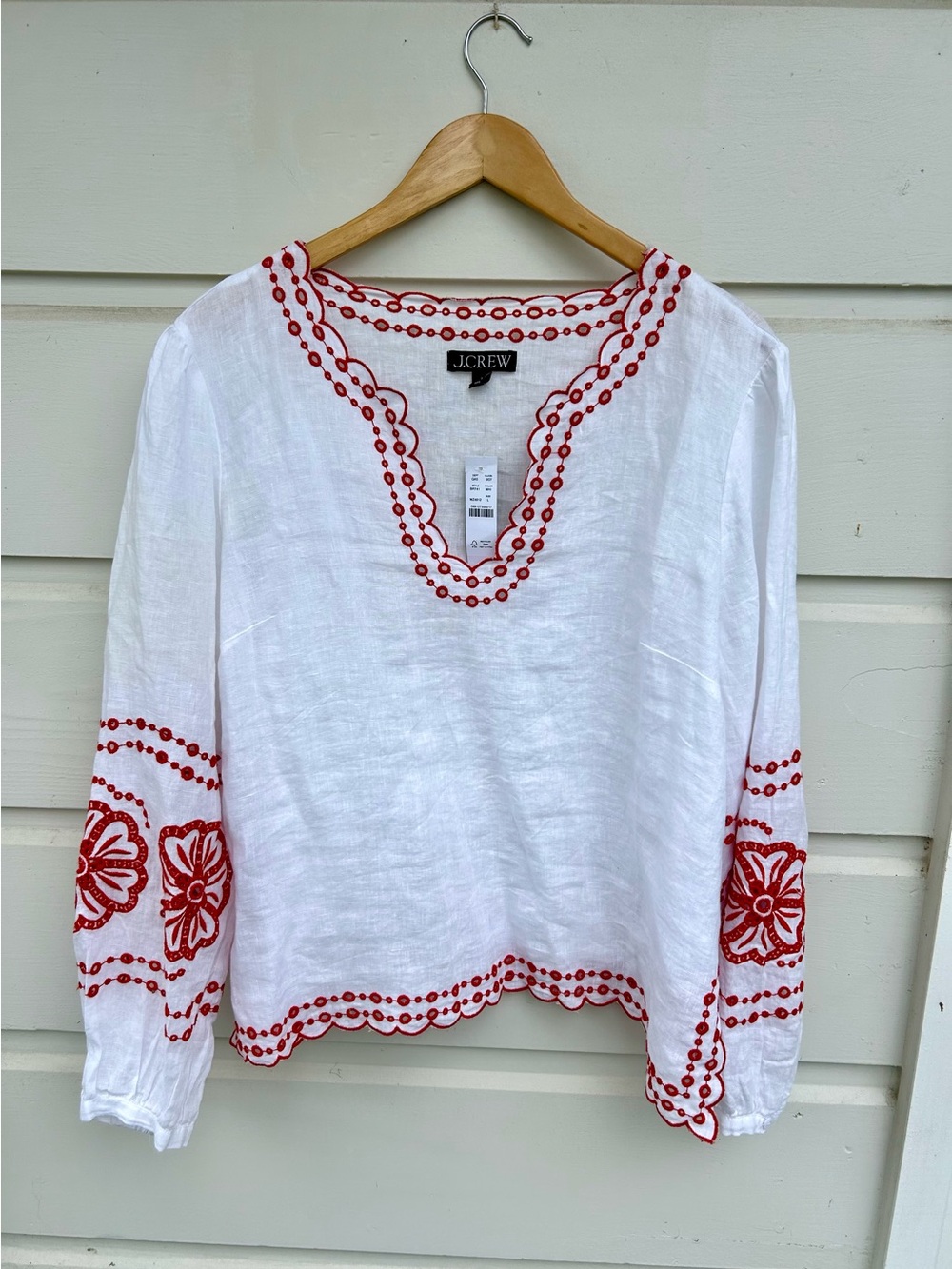 J.Crew Bungalow Embroidered Linen Top
